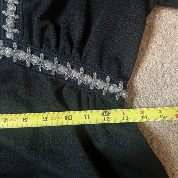 Vtg 70s Black Maxi Dress Embellished Empire Waist Witchy Whimsigoth Wednesday - Picture 11 of 11